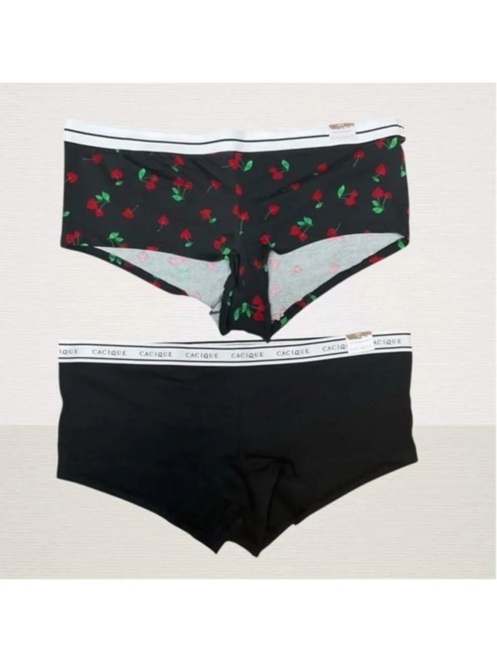 NWT Cacique Cotton Boyshorts Black/Red Lot‎ of 2 Panty Women 22/24 India Cotton